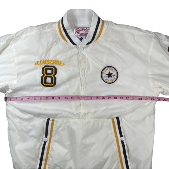 Converse size Xl white/cream half button varsity jacket with kangaroo pocket EUC - Picture 8 of 10